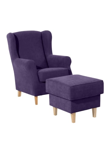 58 aufm Kessel OHRENSESSEL Karlen Bezug Veloursstoff Buche natur / violett