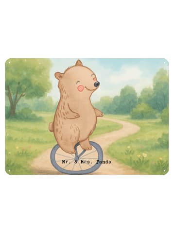 Mr. & Mrs. Panda Blechschild Bär Einrad fahren Design ohne Spruch in Weiß