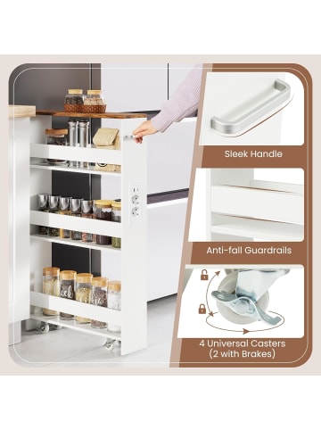 COSTWAY Nischenwagen 13cm breit schmal mit Ladestation in Braun