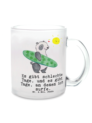 Mr. & Mrs. Panda Häferl Panda Surfen mit Spruch in Transparent
