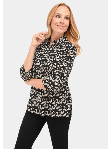 GOLDNER Kurzgröße:  Druckbluse mit Ornament-Muster in schwarz / sand