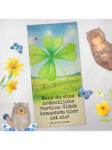 Mr. & Mrs. Panda Strandtuch Blume Kleeblatt Design mit Spruch in Weiß