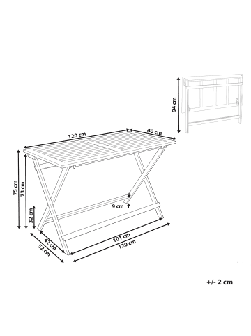 Beliani Esstisch PROSSEDI in Braun - (W) 60 x (H) 75 x (L) 120 cm