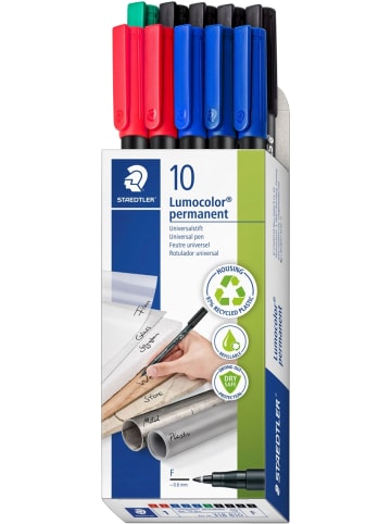 Staedtler Folienschreiber Lumocolor F permanent farbig sortiert Packung mit 10 Stück