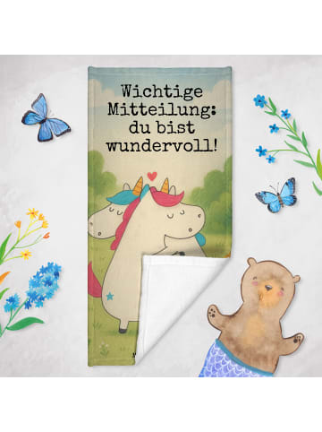 Mr. & Mrs. Panda Strandtuch Einhorn Mitteilung Design mit Spruch in Weiß