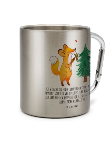 Mr. & Mrs. Panda Edelstahlbecher Fuchs  Weihnachtsbaum mit Spruch in Silber