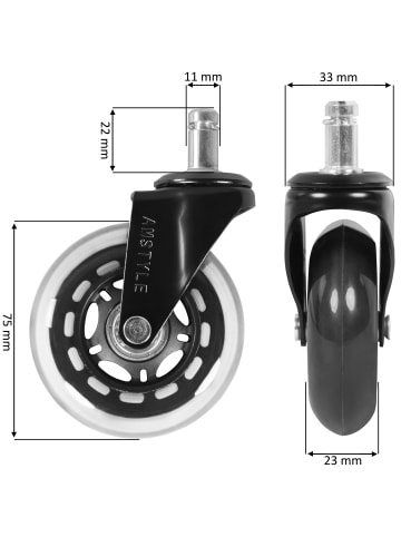 KADIMA DESIGN Schwerlastrollen | 5er-Set, Transparent, ø75mm, 11mm-Stift
