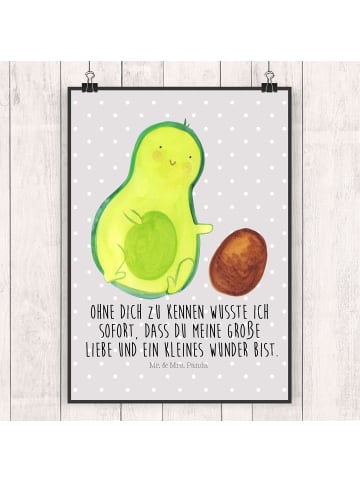 Mr. & Mrs. Panda Poster Avocado Kern rollt mit Spruch in Grau Pastell
