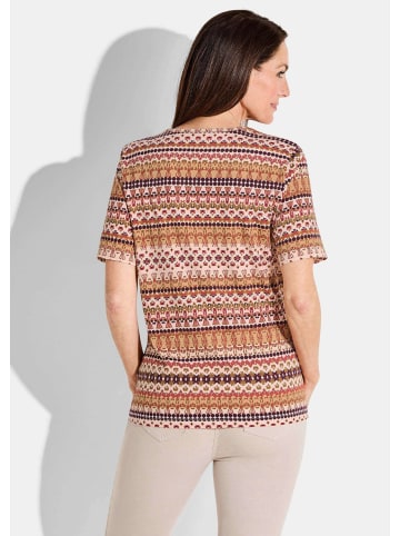 GOLDNER Kurzgröße:  Shirt in camel / terrakotta / bordeaux / gemustert