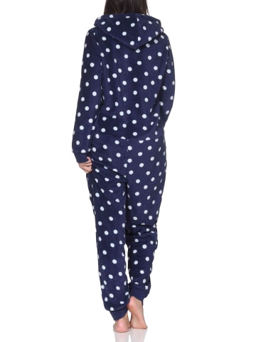 NORMANN Schlafanzug Jumpsuit Overall Tupfen Coralfleece in navy