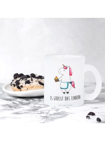 Mr. & Mrs. Panda Teetasse Glas Einhorn Muffin mit Spruch in Transparent
