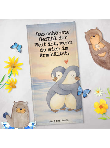 Mr. & Mrs. Panda Handtuch Pinguine Kuscheln Design mit Spruch in Grau Pastell
