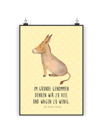 Mr. & Mrs. Panda Plakat Esel mit Spruch in Gelb Pastell