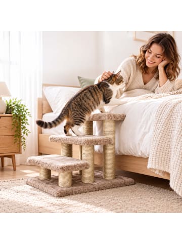 relaxdays Katzentreppe "3 Stufen" in Creme - (B)45 x (H)34 x (T)35 cm