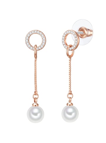 Lulu & Jane Perlen-Ohrhänger aus Messing mit Glaskristall und Muschelkernperle in roségold
