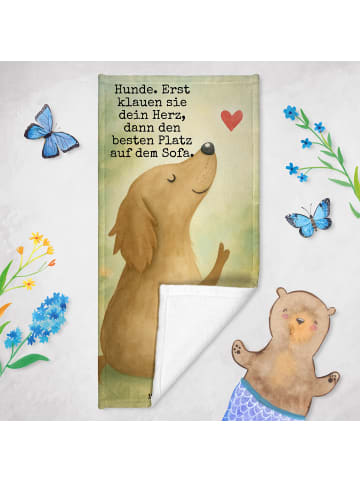 Mr. & Mrs. Panda Strandtuch Hund Liebe Design mit Spruch in Grau Pastell
