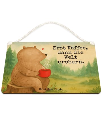 Mr. & Mrs. Panda Holzschild Bär Kaffee Design mit Spruch in Weiß