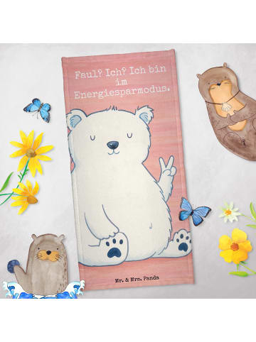 Mr. & Mrs. Panda Duschhandtuch Eisbär Faul Design mit Spruch in Weiß