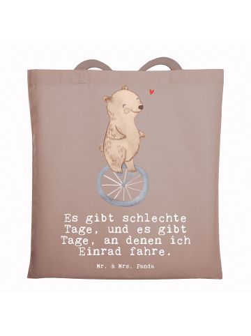 Mr. & Mrs. Panda Tragetasche Bär Einrad fahren mit Spruch in Braun Pastell
