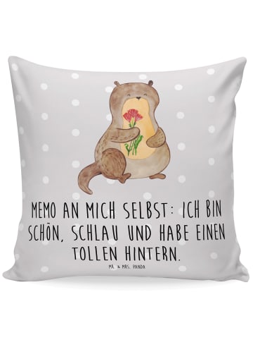Mr. & Mrs. Panda zierkissen 40x40 Otter Blumenstrauß mit Spruch in Grau Pastell