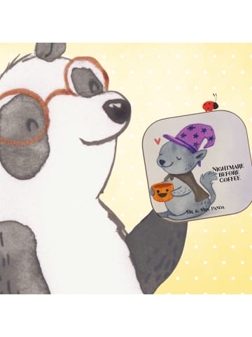 Mr. & Mrs. Panda Holzuntersetzer Kater Kaffee Design mit Spruch in Weiß