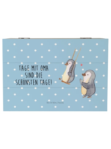 Mr. & Mrs. Panda Holzkiste Pinguin Oma schaukeln mit Spruch in Blau Pastell