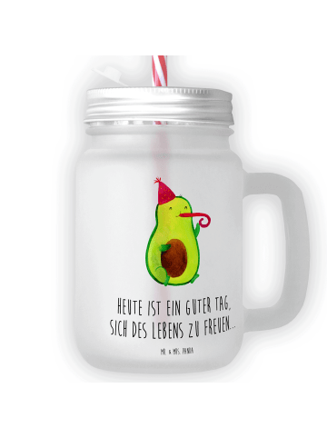 Mr. & Mrs. Panda Trinkglas Mason Jar Avocado Feier mit Spruch in Transparent