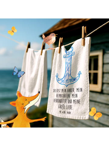 Mr. & Mrs. Panda Gästehandtuch Anker Blau mit Spruch in Weiß