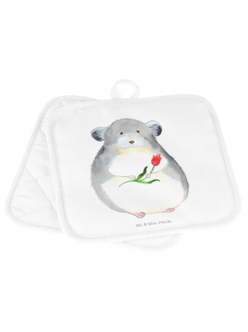 Mr. & Mrs. Panda Topflappen Chinchilla Blume ohne Spruch in Weiß
