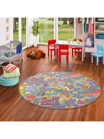 Snapstyle Kinderteppich Little Town 3D Rund in bunt