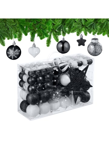 relaxdays 101-tlg. Weihnachtskugeln Set in Schwarz/ Weiß