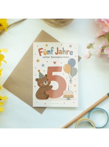 Mr. & Mrs. Panda Geburtstagskarte 5. Geburtstag Zahl zeitlos Des... in Weiß