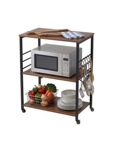 relaxdays Küchenrollwagen in Braun/ Schwarz - (B)60x (H)89 x (T)40 cm
