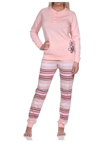 NORMANN Pyjama lang Bündchen und gestreifter Hose - 81609 in rosa