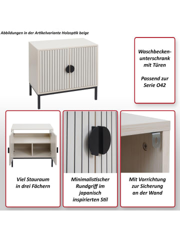 MCW Waschbeckenunterschrank O42 mit 2 Türen, Holzoptik beige