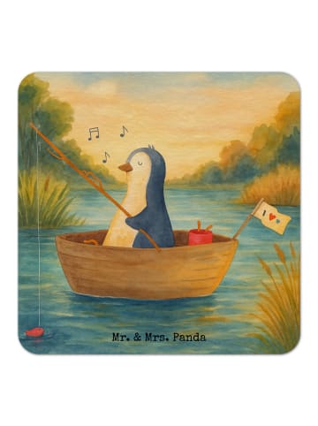 Mr. & Mrs. Panda Bierdeckel Pinguin Angelboot Design ohne Spruch in Weiß