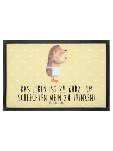 Mr. & Mrs. Panda Fußmatte Igel Wein mit Spruch in Gelb Pastell