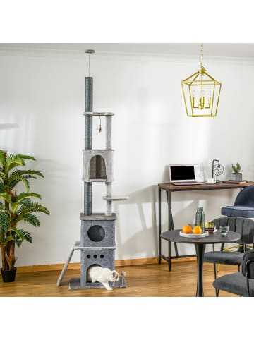 Pawhut Kratzbaum deckenhoch Hellgrau 60L x 40B x 225-255H cm