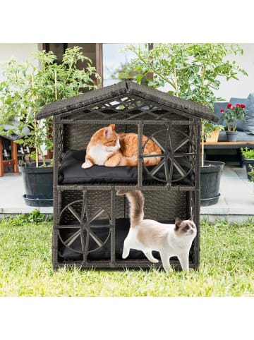 COSTWAY Katzenhaus Rattan in Grau