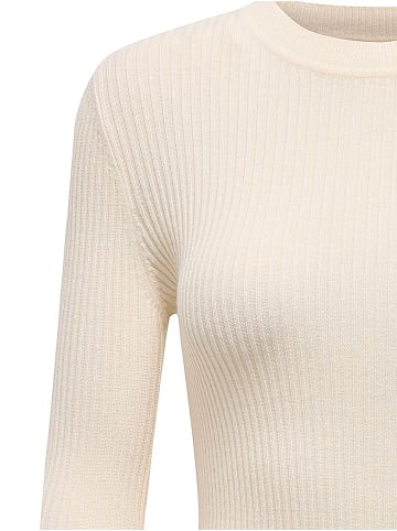 ONLY Weicher Strickpullover Gerippter Slim Fit Longsleeve in Creme