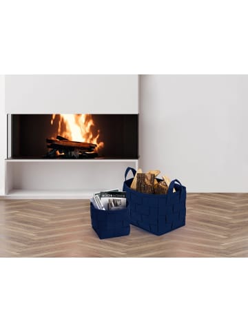 N8WERK Aufbewahrungskorb Filz 35x25x25cm dunkelblau mit Henkel Blau