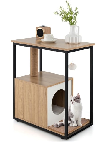 COSTWAY 3 in 1 Katzenhaus Beistelltisch in Beige