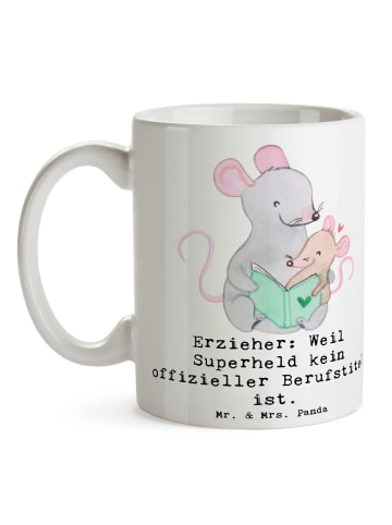 Mr. & Mrs. Panda Tasse Erzieher Superheld mit Spruch in Weiß