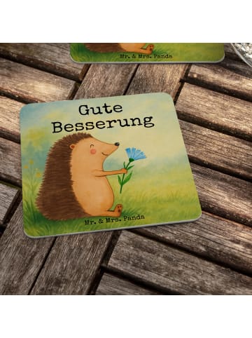 Mr. & Mrs. Panda Getränkeuntersetzer Igel Blumen Design mit Spruch in Weiß