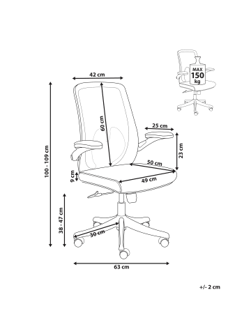 Beliani Bürostuhl OVERLORD in Grau/Schwarz - (W) 49 x (H) 100 x (L) 63 cm