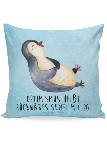 Mr. & Mrs. Panda Kissen 40x40 Pinguin Lachen mit Spruch in Eisblau