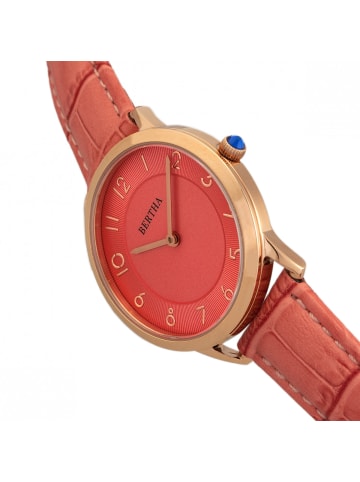 Bertha Abby Schweizer Uhr mit Lederarmband in Rose Gold/Coral