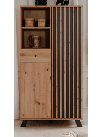 Furn.Design Highboard Eiche Artisan, grau 80 cm Industrial, Anrichte mit 3D-Lamellen