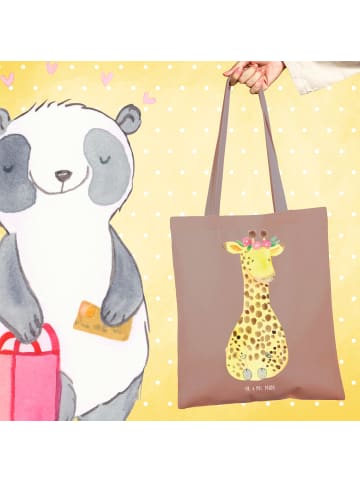 Mr. & Mrs. Panda Tragetasche Giraffe Blumenkranz ohne Spruch in Braun Pastell