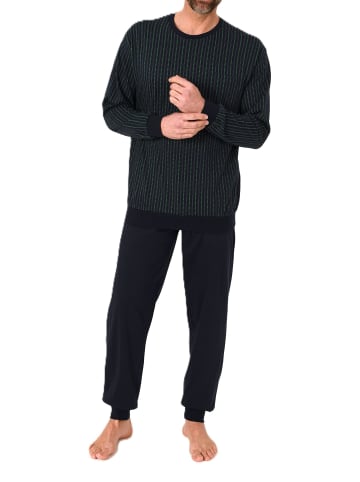 NORMANN Langarm Schlafanzug Pyjama Bündchen Streifen in grün